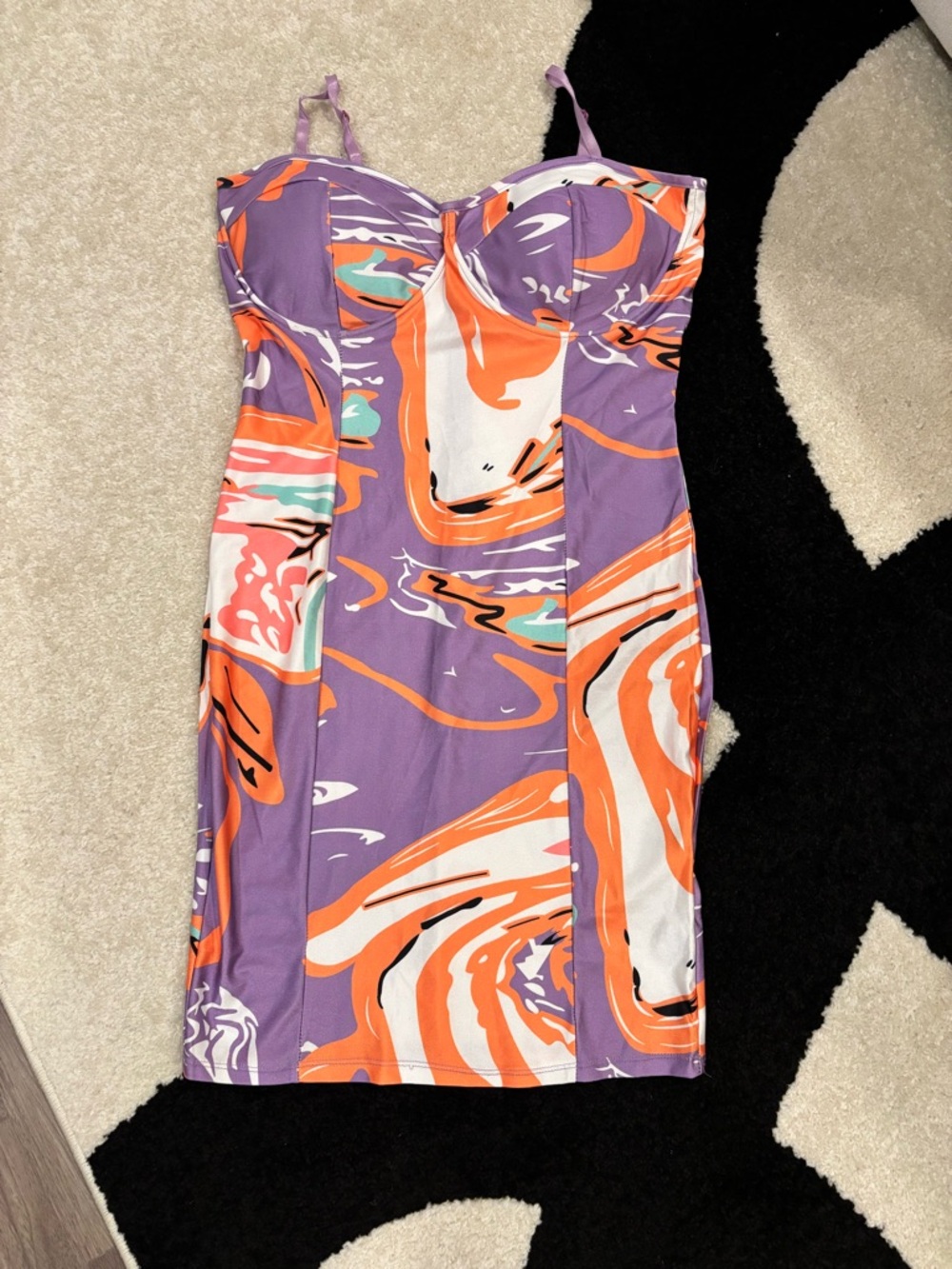 SHEIN Purple, Orange & White Abstract Bodycon Mini Dress
